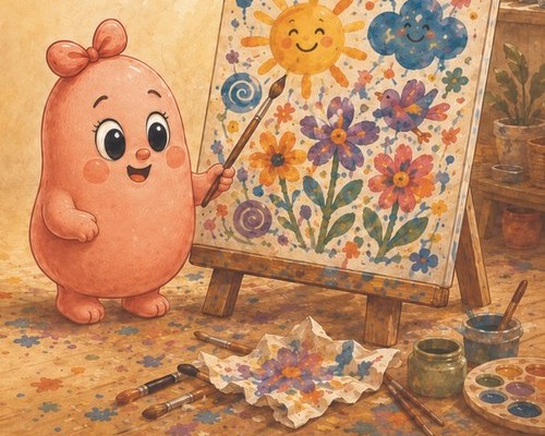 Nora Nilly painting at her easel, from the cover of Nora Nilly's Perfect Picture
